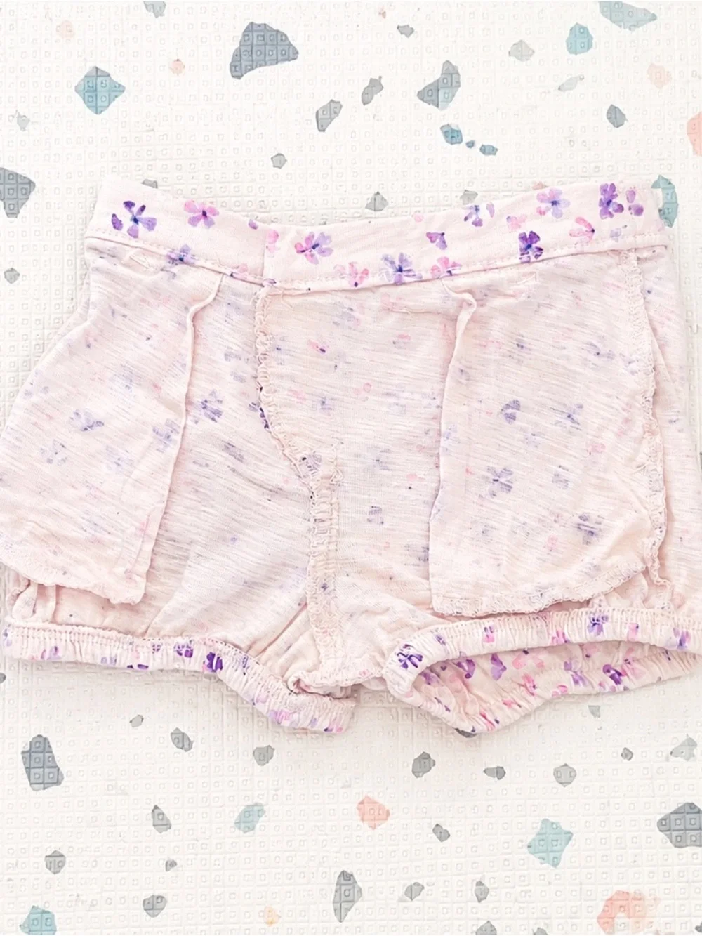 Girls Floral Pink Bubble Shorts with Purple Accent